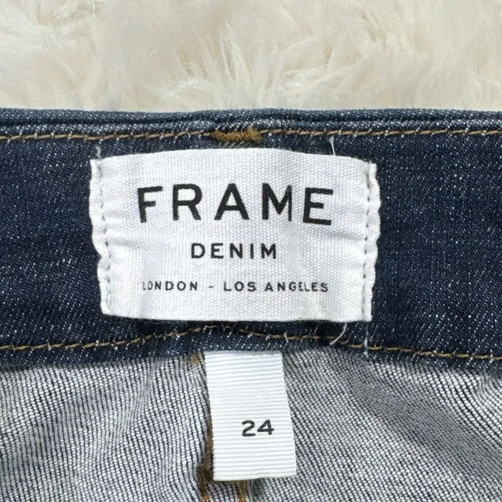 Frame Le Crop Mini Boot Sidewinder Jeans 24 (23x26.5) Dark Blue Stretch Womens - Picture 3 of 11